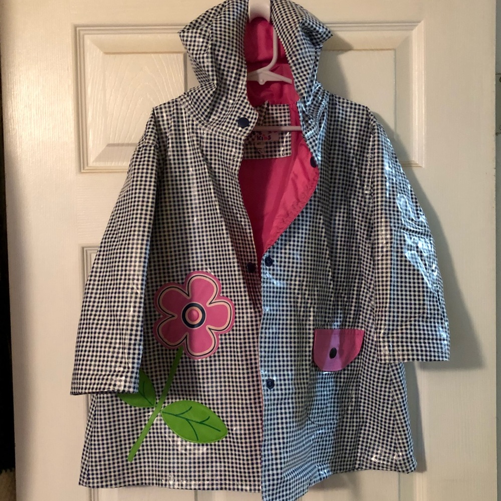 Checkered Flower Hooded Raincoat Size 4T
